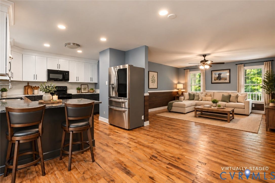 4350 Steger Creek Drive, Powhatan, VA 23139 Kitchen featuring shaker-style cabinetry, stone countertops, stainless steel appliances, wood-finish flooring, and recessed lighting