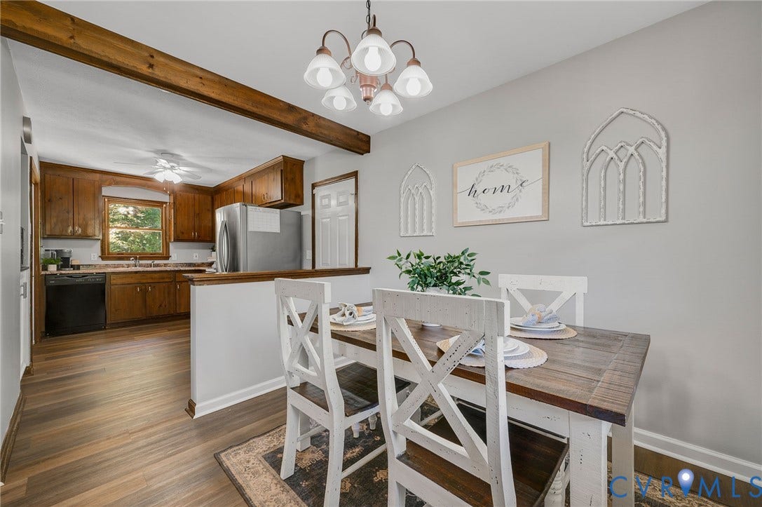 2790 Maidens Road, Powhatan, VA 23139 Dining into Kitchen, Full pantry to the left. Garage door to the right.
