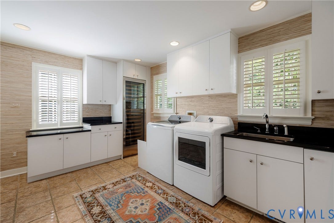 205 Poplar Lane, South Of Cary Street Rd, Richmond, VA 23226 This multi-use butler's pantry has a tile floor, plantation shutters and lots of cabinets and counterspace for projects and storage! Great place for the full-sized Sub-Zero wine fridge!