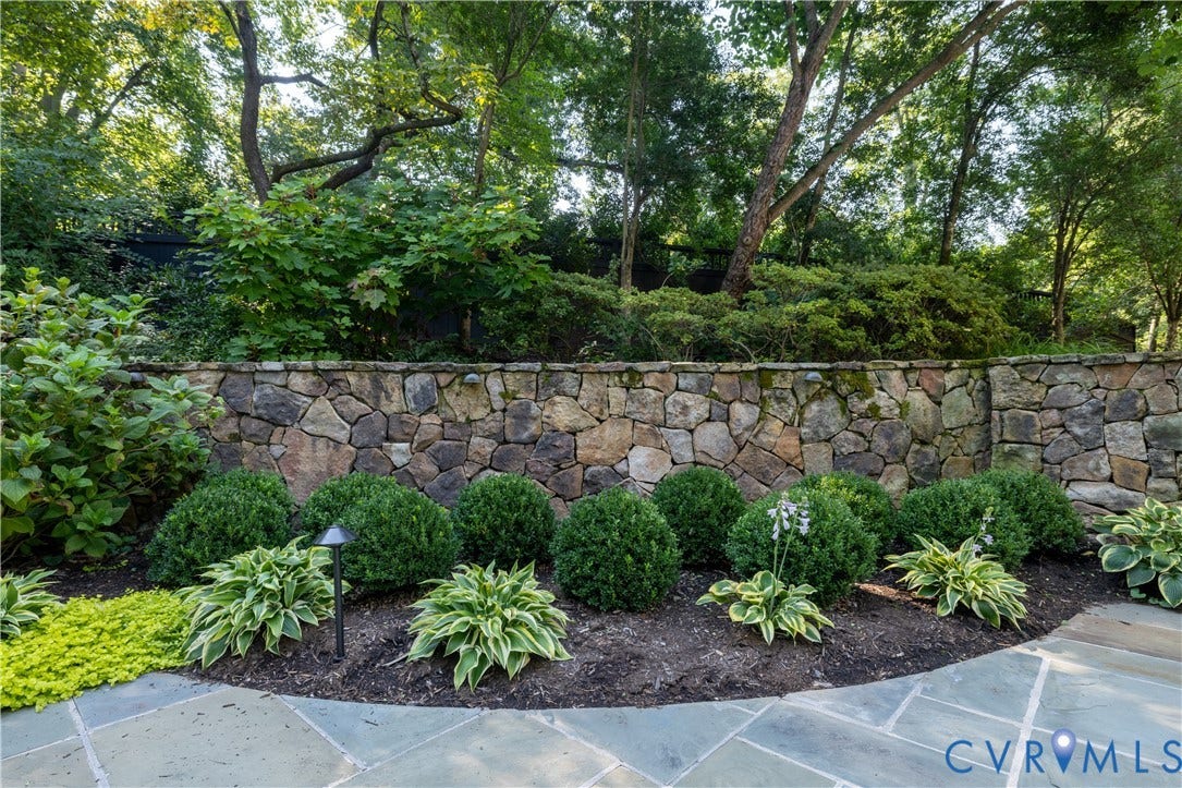205 Poplar Lane, South Of Cary Street Rd, Richmond, VA 23226 Manicured boxwood and mature tree canopy