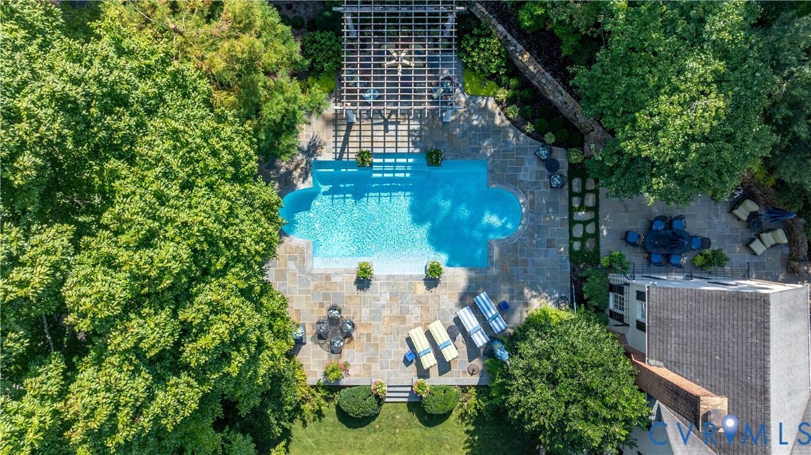 205 Poplar Lane, South Of Cary Street Rd, Richmond, VA 23226 Elevated view of the pool and terraces