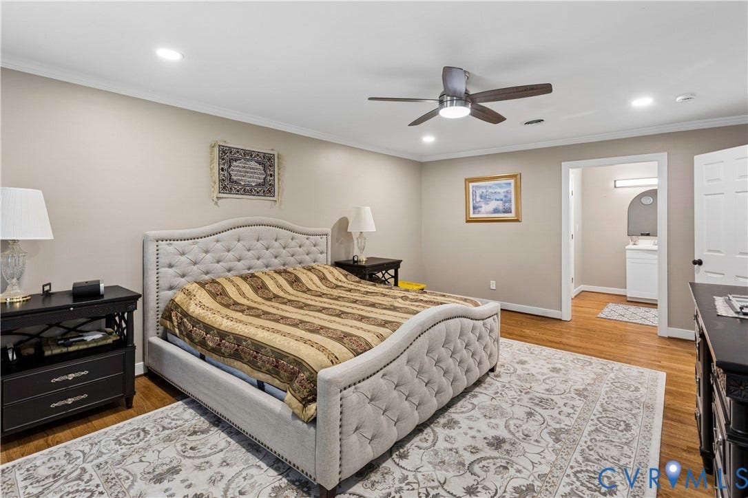 327 Huddersfield Drive, Chesterfield, VA 23236 Wood-finish flooring, recessed lighting, and a ceiling fan with integrated light fixture