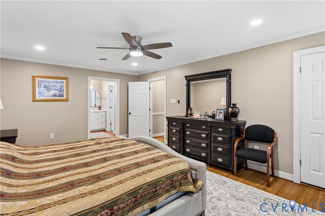 327 Huddersfield Drive, Chesterfield, VA 23236 Interior room featuring hardwood flooring, recessed lighting, and a multi-blade ceiling fan with integrated lighting