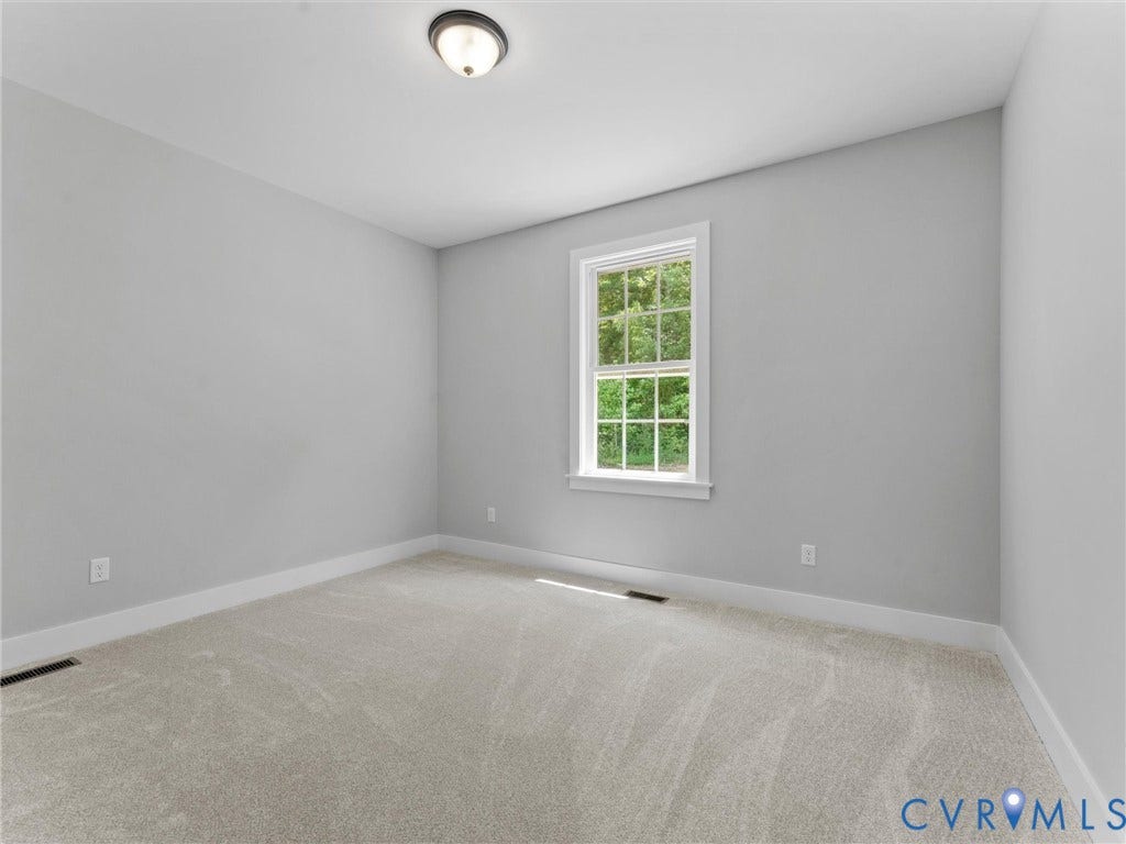 5951 Pot Rock Lane, Pot Rock Ln, Jetersville, VA 23083 Neutral-toned room featuring wall-to-wall carpeting, a single double-hung window with muntins, and a flush-mount ceiling light fixture