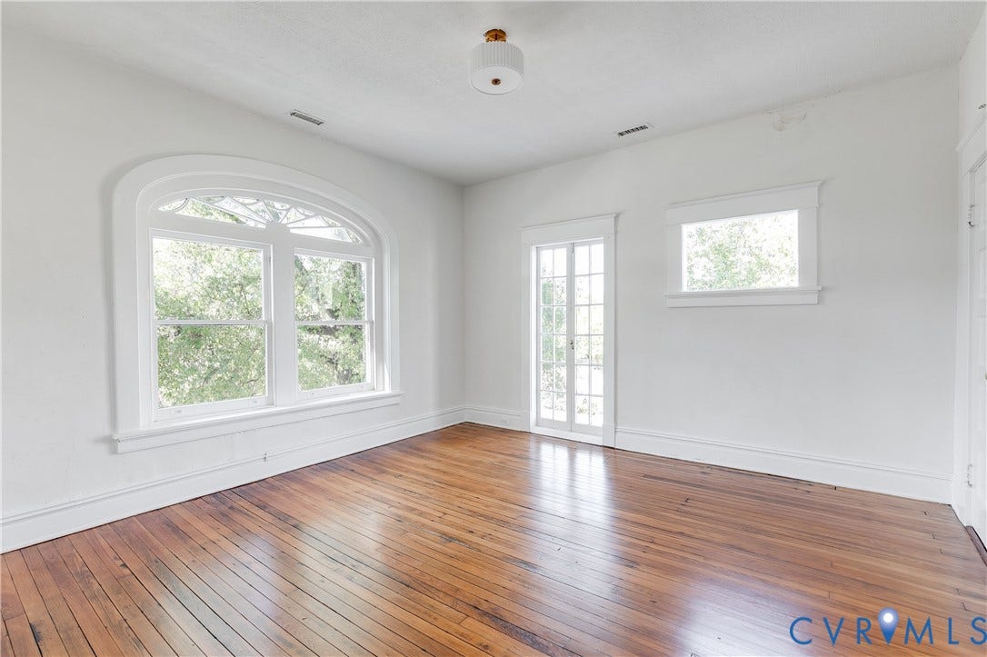 2005 Barton Avenue, Barton Heights, Richmond, VA 23222 Wood-finish flooring, arched multi-pane window, French door with sidelights, and overhead semi-flush mount lighting