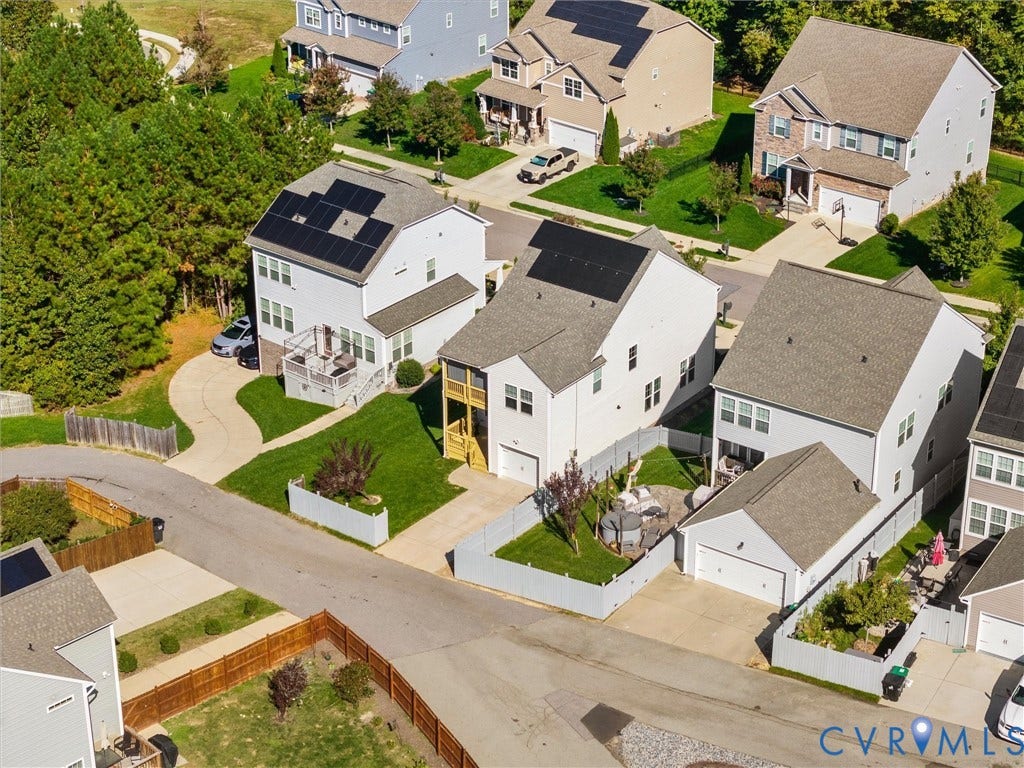 5726 Gossamer Place, Wynwood At FoxCreek, Moseley, VA 23120 Aerial view of the rear showing owned solar panels