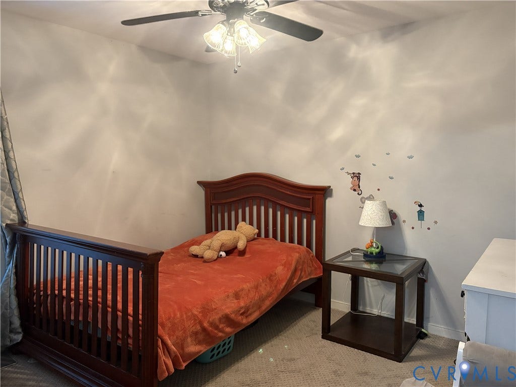 3207 Roland View Terrace, Chester, VA 23831 Bedroom featuring neutral wall paint, carpeted flooring, and a ceiling fan with integrated lighting