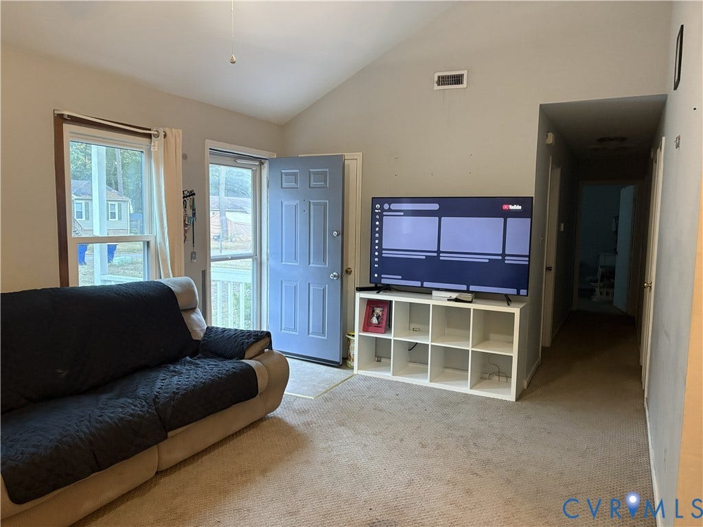 3207 Roland View Terrace, Chester, VA 23831 Vaulted ceiling, neutral wall tones, six-panel entry door, and multi-pane window