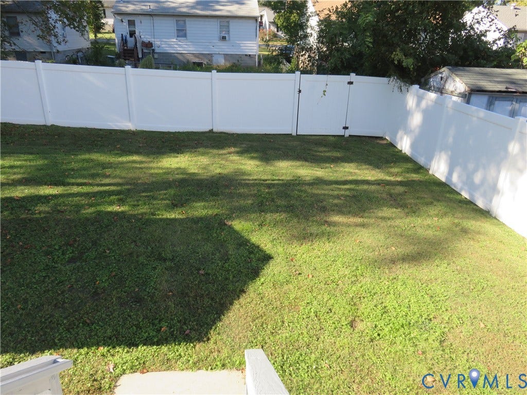 14 N Kalmia Avenue, Henrico, VA 23075 Rear yard enclosed by white vinyl fencing and featuring an open lawn area