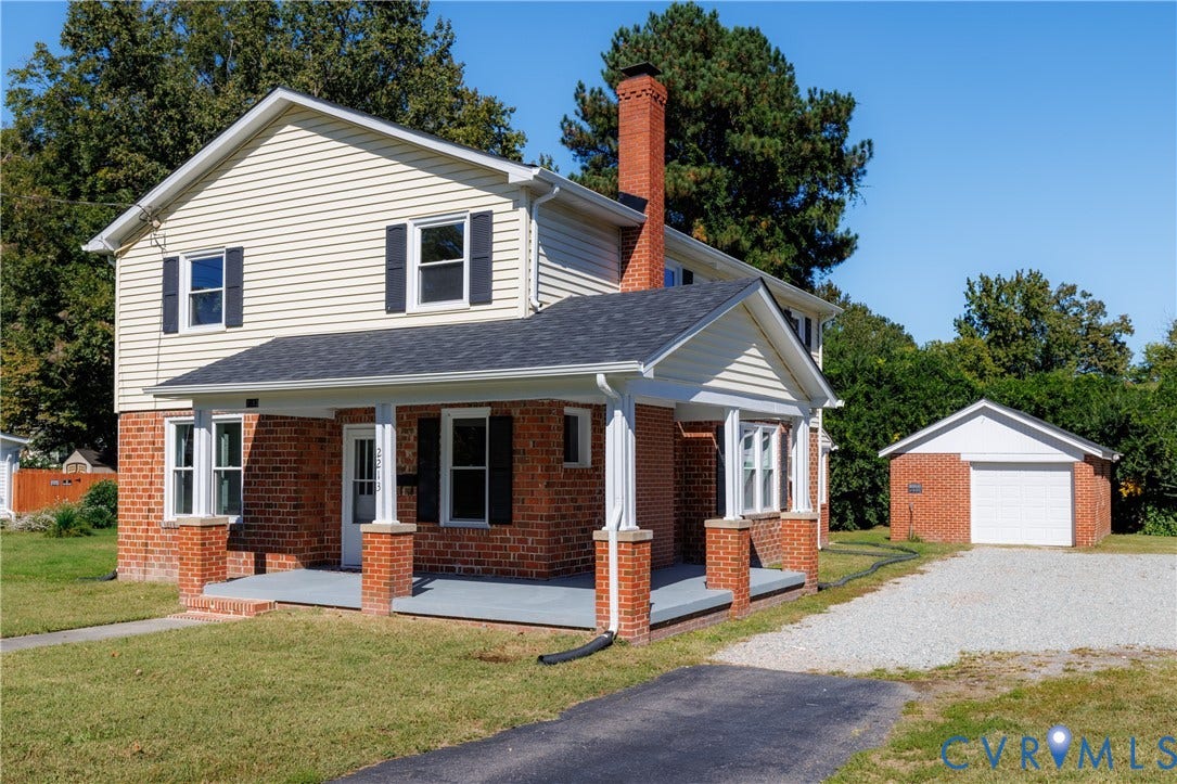 2213 W City Point Road, Hopewell, VA 23860 Brick and vinyl exterior with detached garage