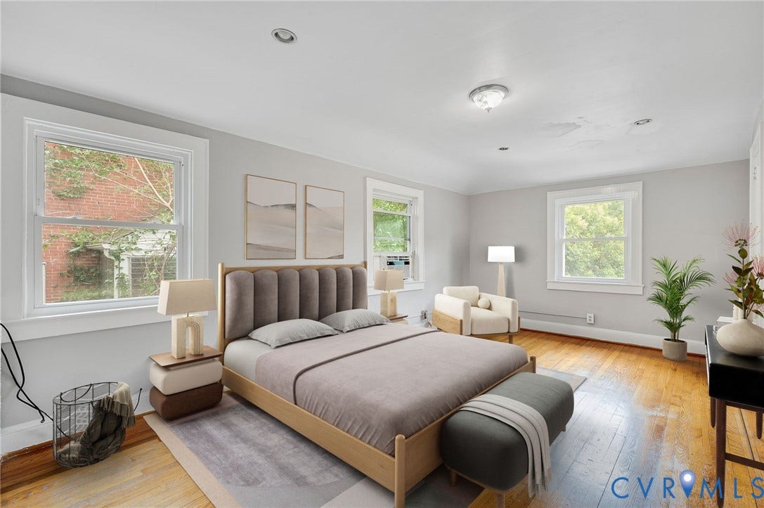 602 N 39th Street, Chimborazo, Richmond, VA 23223 Spacious room featuring wood-finish flooring, recessed lighting, and multiple windows with white trim