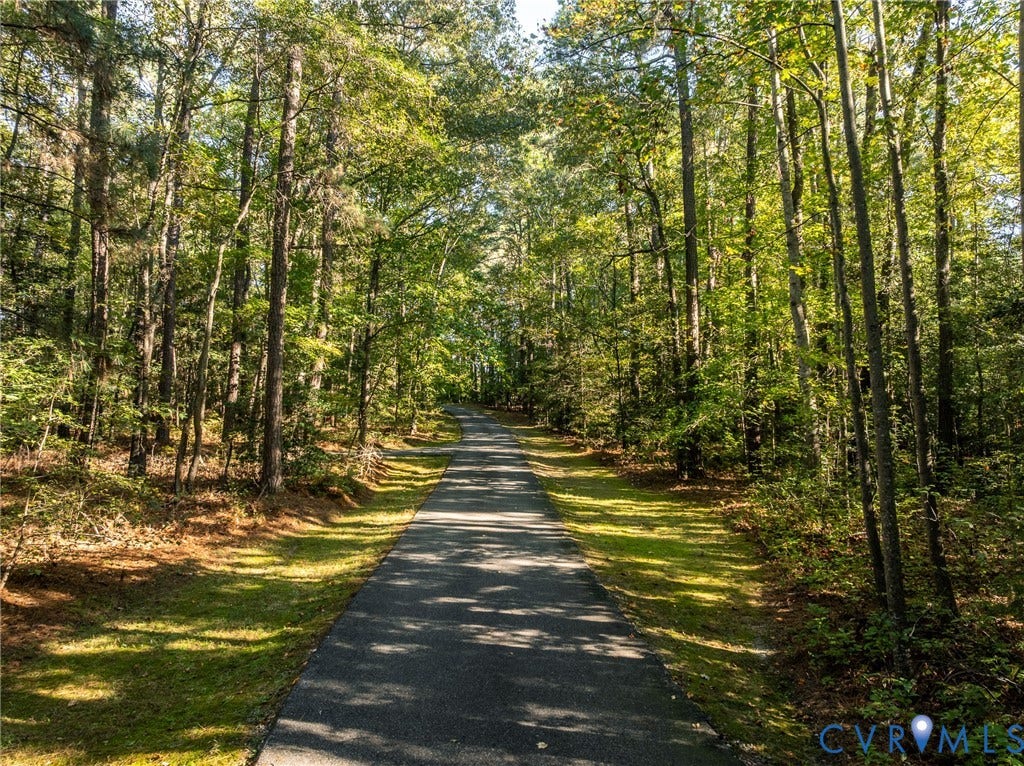 10862 Walton Lake Road, Dick Woods Subdivision, Disputanta, VA 23842 Asphalt driveway bordered by established trees and woodland vegetation