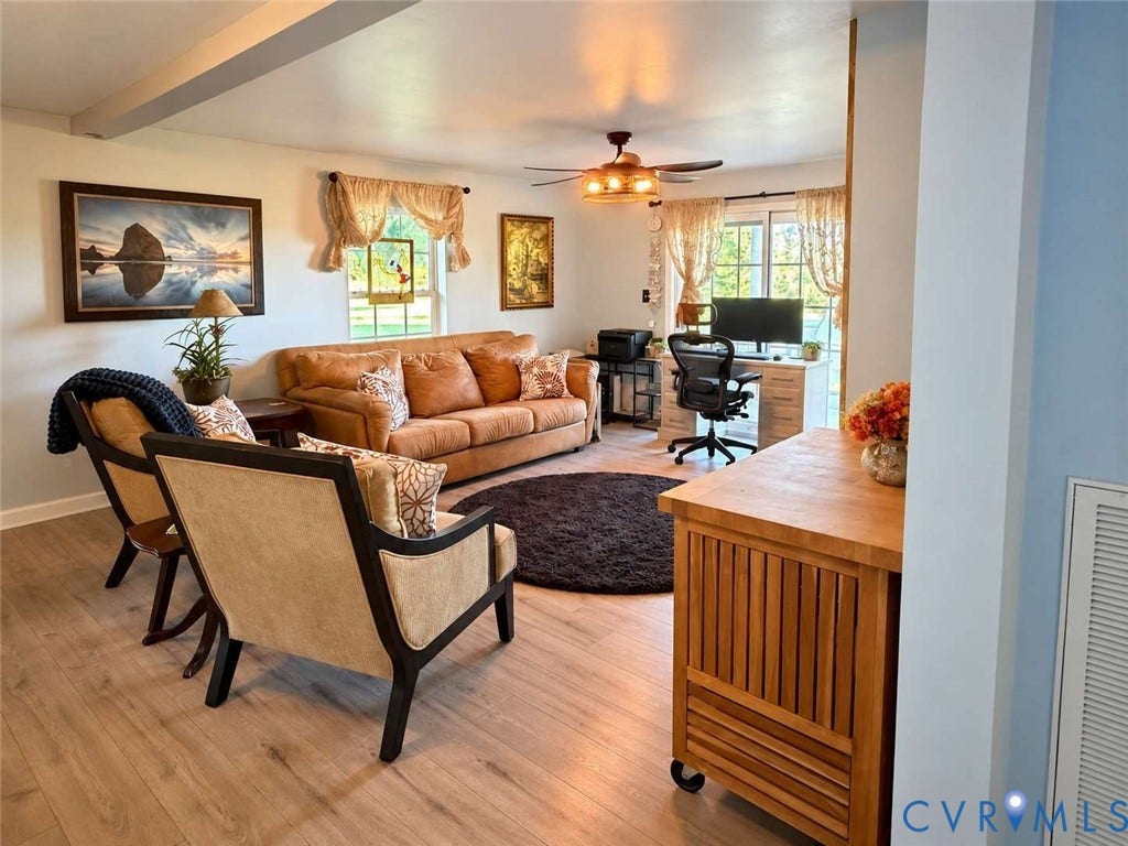 5424 Bellswood Drive, Mechanicsville, VA 23111 Wood-finish flooring, multi-pane windows, and ceiling fan with integrated lighting