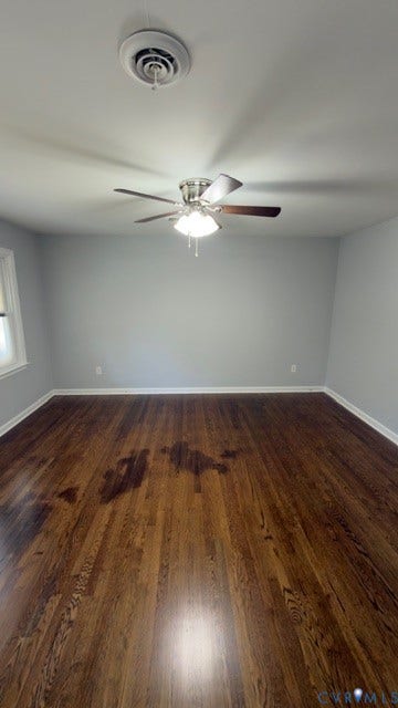 510 Old Town Drive, Ellerslie, Colonial Heights, VA 23834 Room featuring dark-stained hardwood flooring, neutral wall tones, and a ceiling-mounted fan with integrated light fixture