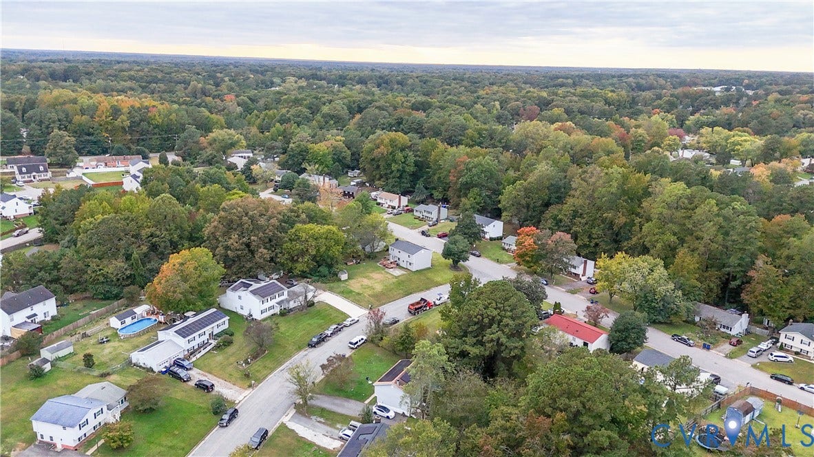 1101 Arch Hill Drive, Chesterfield, VA 23236 Aerial perspective featuring established residential streets, mature tree canopy, and varied suburban topography