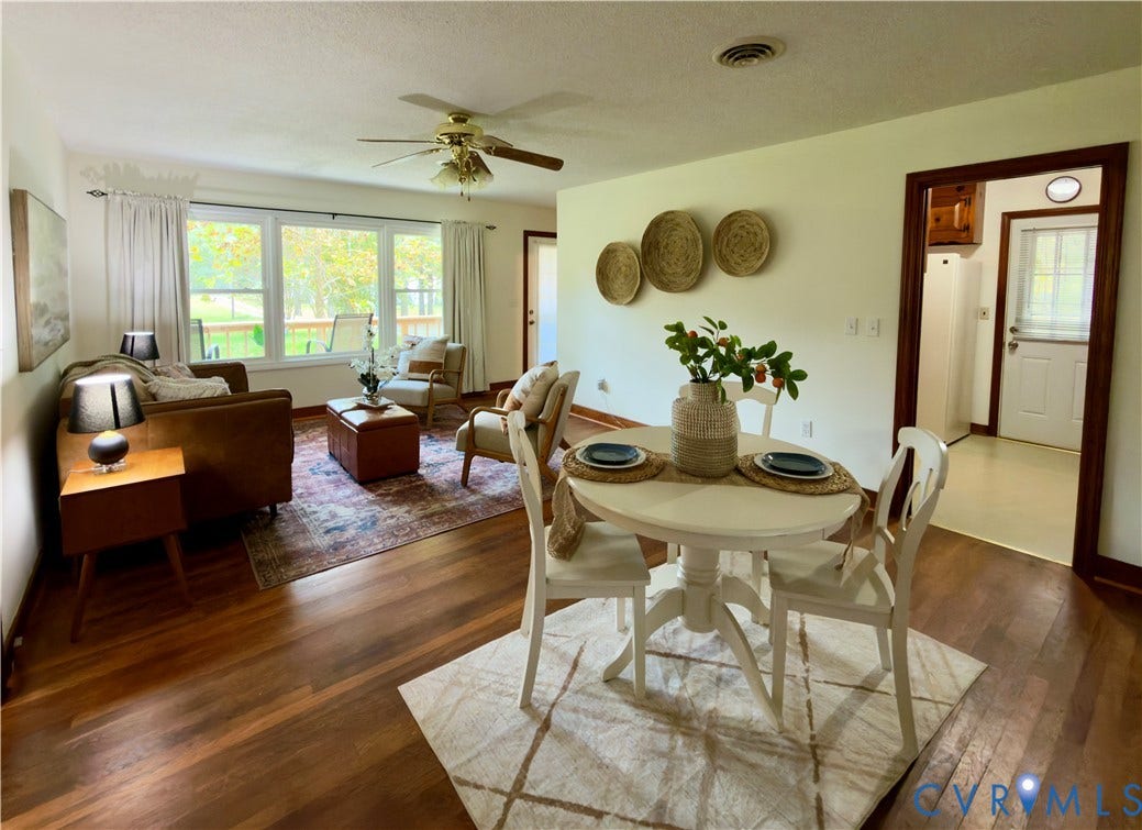9012 Shawonodasee Road, Courthouse, Chesterfield, VA 23832 Wood-finish flooring, multi-pane windows with exterior natural light, and a ceiling fan with integrated lighting