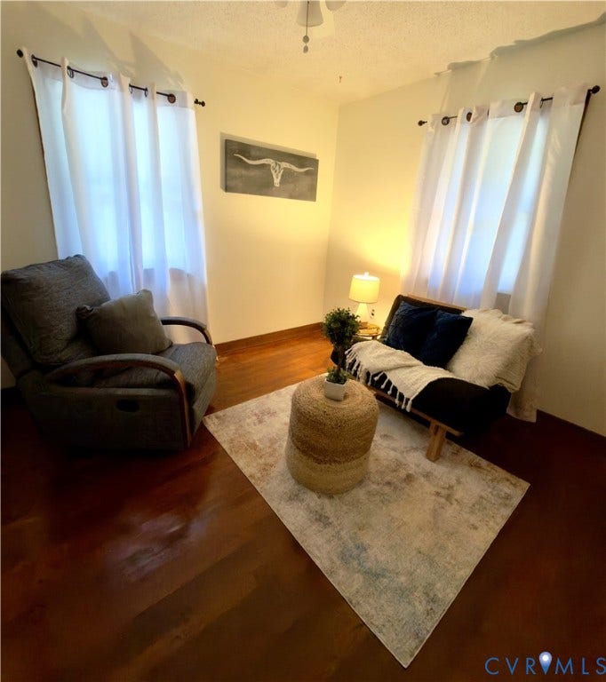 9012 Shawonodasee Road, Courthouse, Chesterfield, VA 23832 Wood-finish flooring, two windows with metal curtain rods, and a ceiling-mounted light fixture