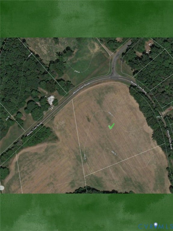 OOO Moody Town Road, Bumpass, Louisa, VA 23024 Property Survey Map. Illustrating topographic markers and road boundaries relative to the property