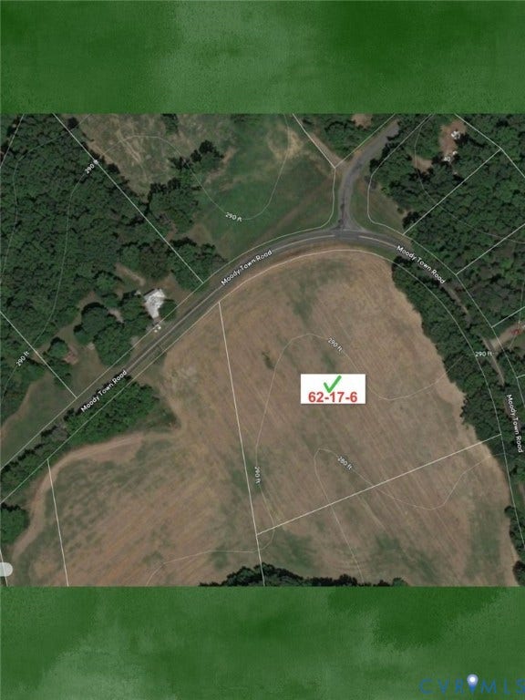 OOO Moody Town Road, Bumpass, Louisa, VA 23024 Aerial Parcel Map. Outlining the boundary dimensions and topography of the property