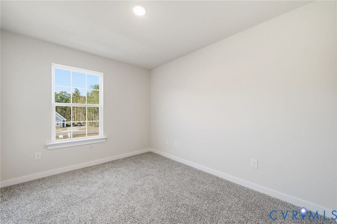 8209 Grantham Woods Way, Grantham Woods, Henrico, VA 23231 Neutral-toned interior space featuring light-colored wall paint, plush carpeting, a single recessed ceiling light, and a double-hung window with a grille pattern