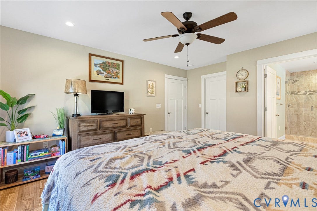 3820 Upshaw Road, Decker's Pond, Aylett, VA 23009 Bedroom featuring recessed lighting, a multi-blade ceiling fan, and paneled interior doors