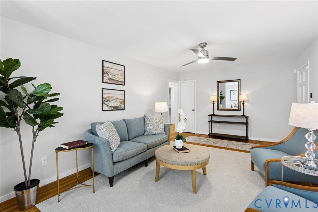1014 Westbriar Drive, Henrico, VA 23238 Neutral interior featuring wood-finish flooring, brushed nickel ceiling fan with integrated lighting, and crisp white wall finishes