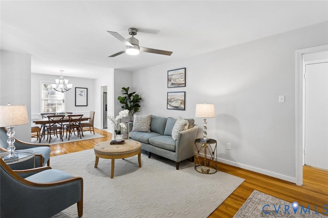 1014 Westbriar Drive, Henrico, VA 23238 Living space featuring wood-finish flooring, neutral walls, and a modern ceiling fan with integrated lighting
