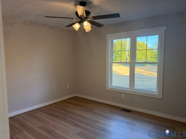745 Gully Tavern Road, Detached, Rice, VA 23966 Room featuring wood-finish flooring, a multi-light ceiling fan, and a dual-pane window with interior trim