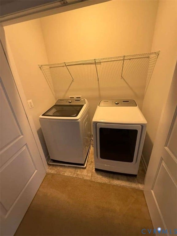 5912 Whitehurst Lane, #B, Henrico, VA 23227 Enclosed laundry area featuring dual appliance hookups and a built-in wire shelving system