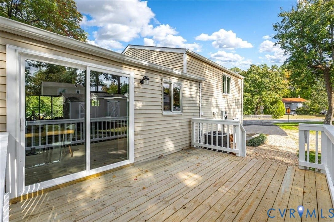 9201 Packard Court, Glen Allen, VA 23060 Wood-plank exterior deck featuring white railing and sliding glass door