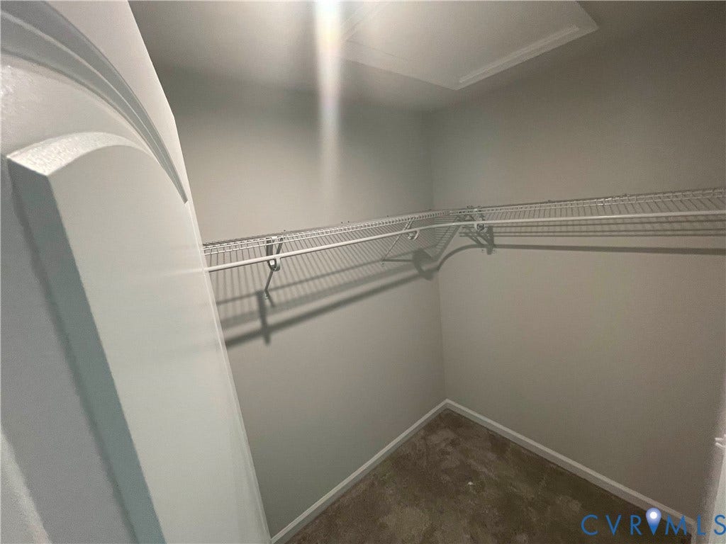9212 St Charles Circle, Richmond, VA 23235 Storage space featuring wall-mounted wire shelving and a paneled interior door