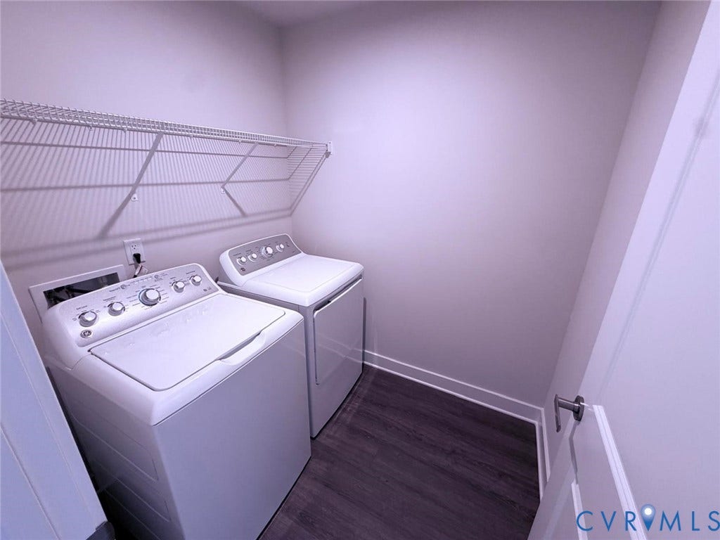 10600 Pink lily Lane, Chesterfield, VA 23234 Laundry area featuring wood-finish flooring and integrated wire shelving
