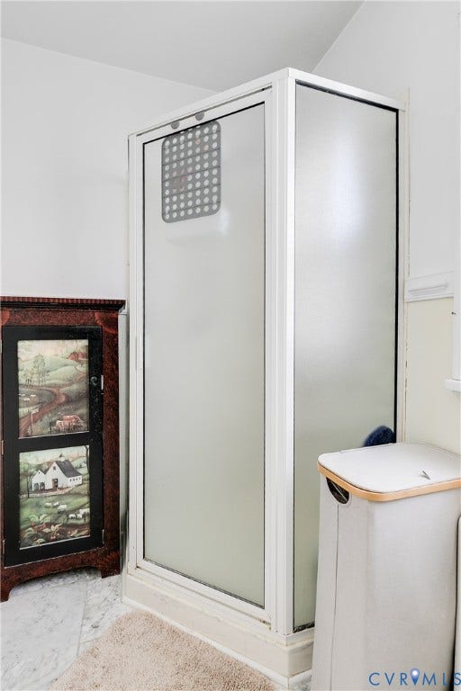 1406 Wentbridge Road, Richmond, VA 23227 Enclosed shower with white frame and frosted glass panels