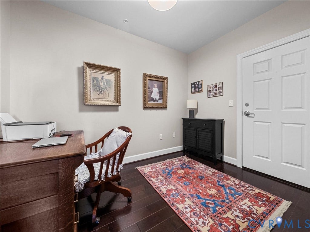 413 Stuart Circle, #3B, Historic Fan District, Richmond, VA 23220 Bedroom 3. Currently used as an office, double closet and door to second elevator.