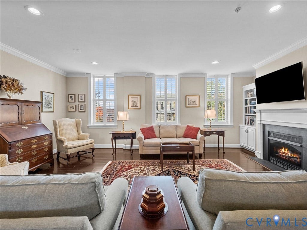 413 Stuart Circle, #3B, Historic Fan District, Richmond, VA 23220 Another view of living room. Windows face west for those beautiful sunsets!