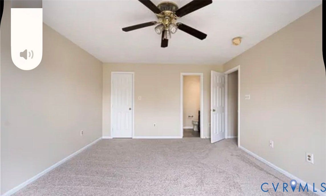 10211 Wolfe Manor Court, #711, Glen Allen, VA 23060 Neutral-toned interior room featuring wall-to-wall carpeting, a multi-blade ceiling fan with integrated lighting, and six-panel interior doors