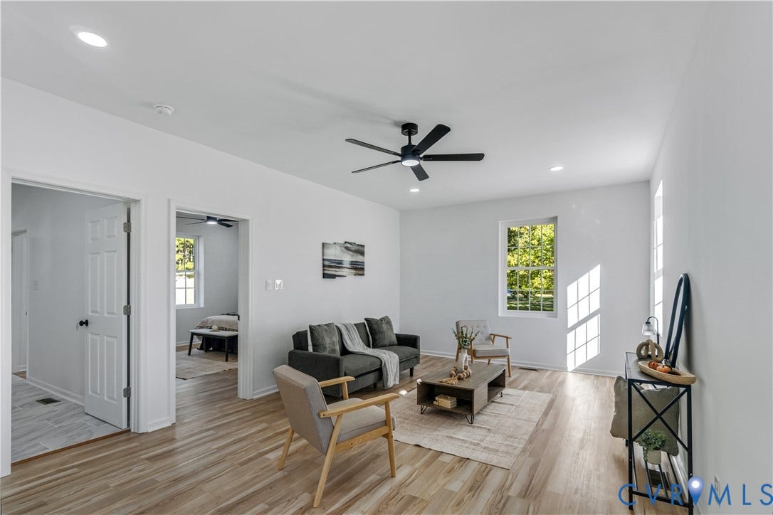 19614 Manson Church Road, Mc Kenney, VA 23872 Living area featuring wood-finish flooring, recessed lighting, and a ceiling fan with integrated lighting
