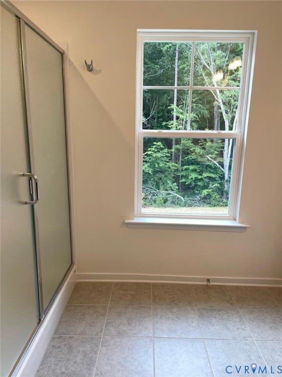 10823 Farmstead Mill Drive, Henrico, VA 23059 Bathroom featuring an enclosed shower, a healthy amount of sunlight, and tile patterned floors