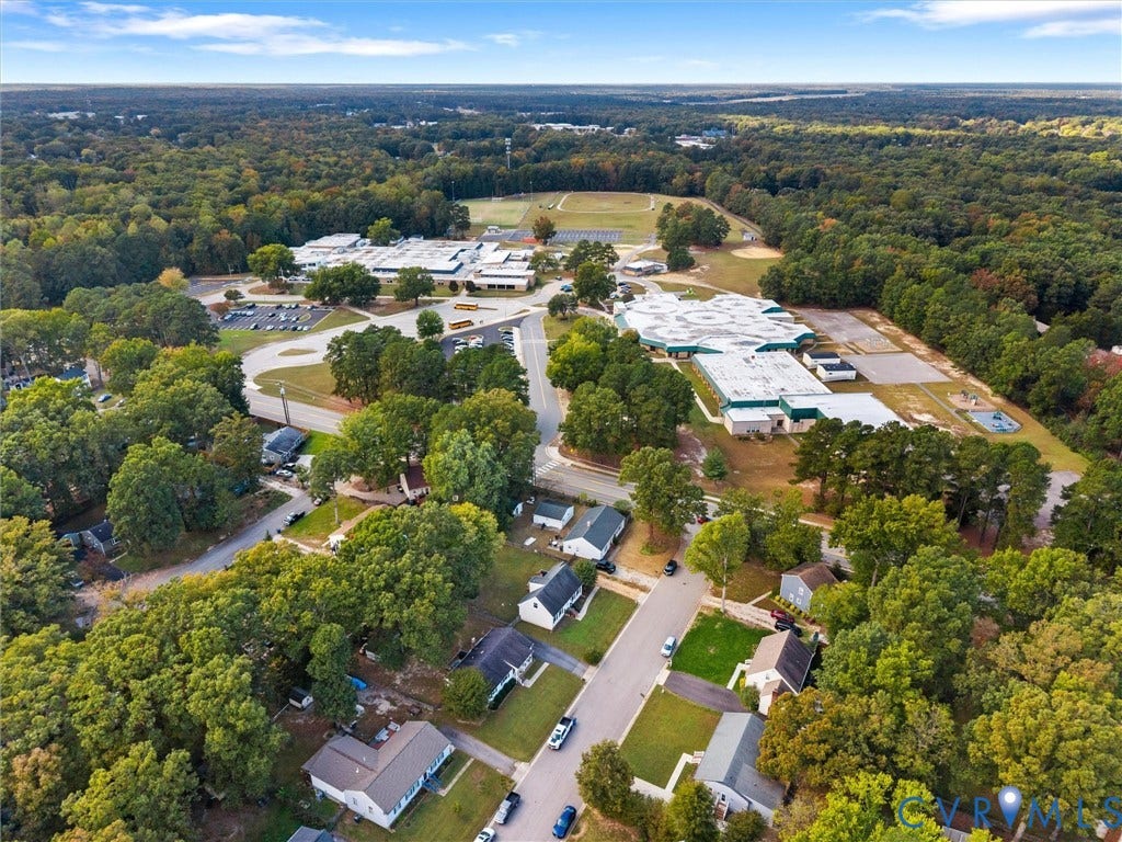 5504 Chanson Road, Salem Woods, North Chesterfield, VA 23237 Aerial perspective featuring dense mature tree coverage, expansive green space, and established residential infrastructure