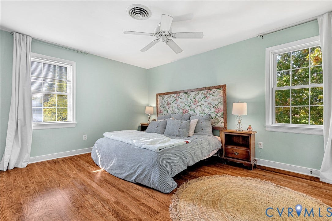 1526 Westshire Lane, Henrico, VA 23238 Room featuring wood-finish flooring, dual windows with muntin detailing, and a ceiling fan