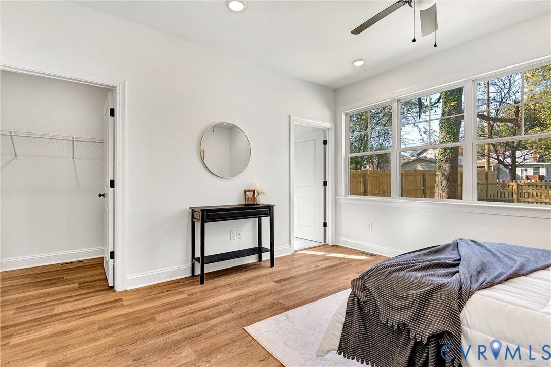1807.5 Gordon Avenue, Oak Grove, Oak Grove, VA 23224 Wood-finish flooring, multi-pane windows, recessed lighting, ceiling fan, and wire-rack closet shelving