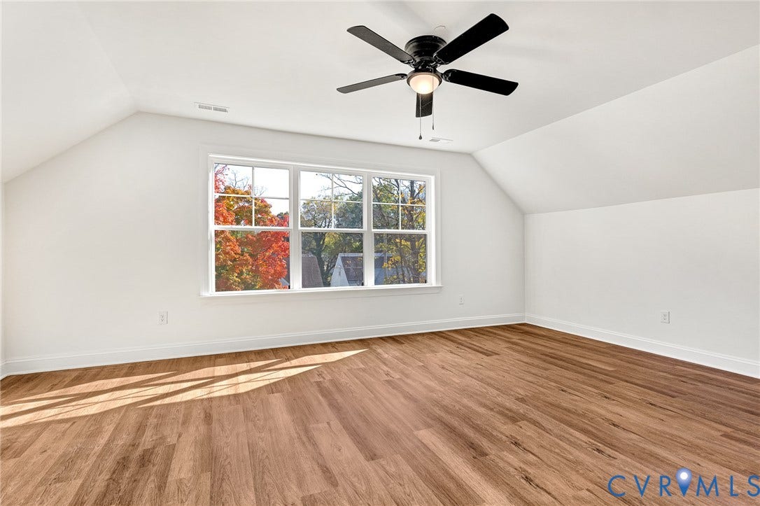 1807.5 Gordon Avenue, Oak Grove, Oak Grove, VA 23224 Vaulted ceilings, wood-finish flooring, multi-pane window, and a central ceiling fan with integrated lighting