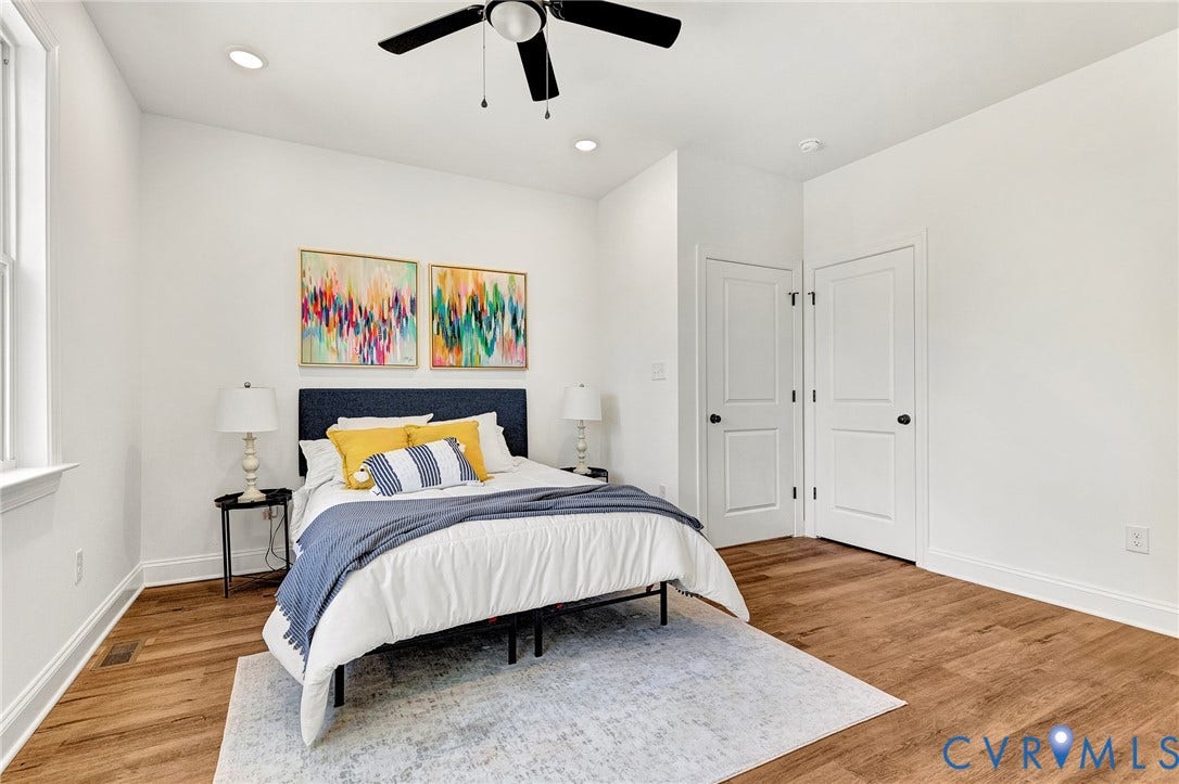 1807.5 Gordon Avenue, Oak Grove, Oak Grove, VA 23224 Room featuring wood-finish flooring, recessed lighting, a ceiling fan with integrated lighting, and two multi-panel interior doors