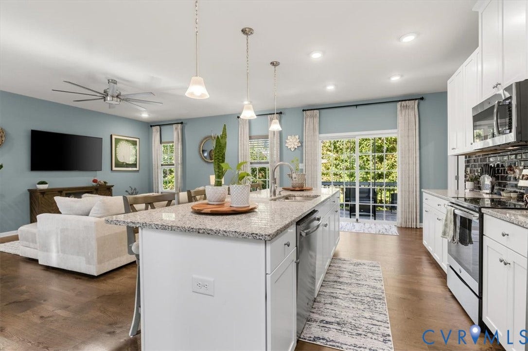 5325 Sandy Ridge Court, Chesterfield, VA 23832 Open to the living room, Granite Counters, pantry, large island, new scratch proof high end LVP