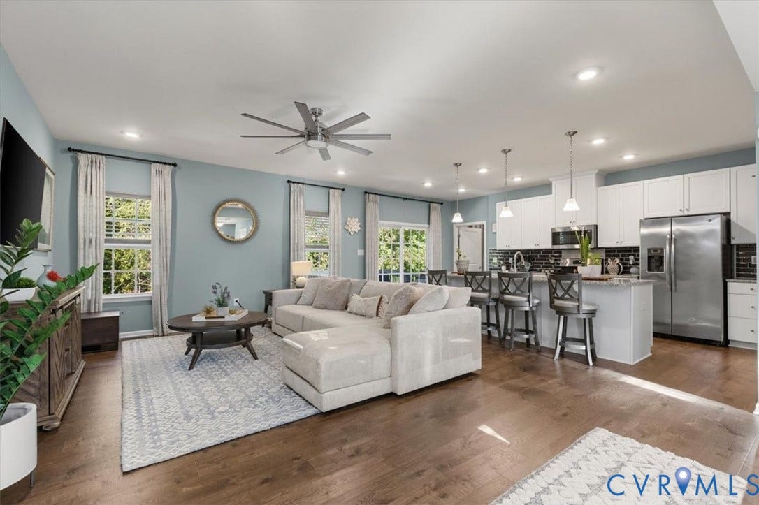 5325 Sandy Ridge Court, Chesterfield, VA 23832 Open Concept living room. Recessed Lights and ceiling fan, new scratch proof high end LVP