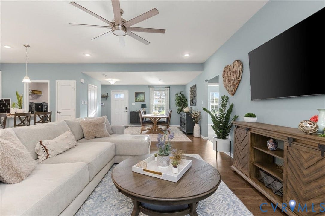 5325 Sandy Ridge Court, Chesterfield, VA 23832 Open Concept living room. Recessed Lights and ceiling fan, new scratch proof high end LVP