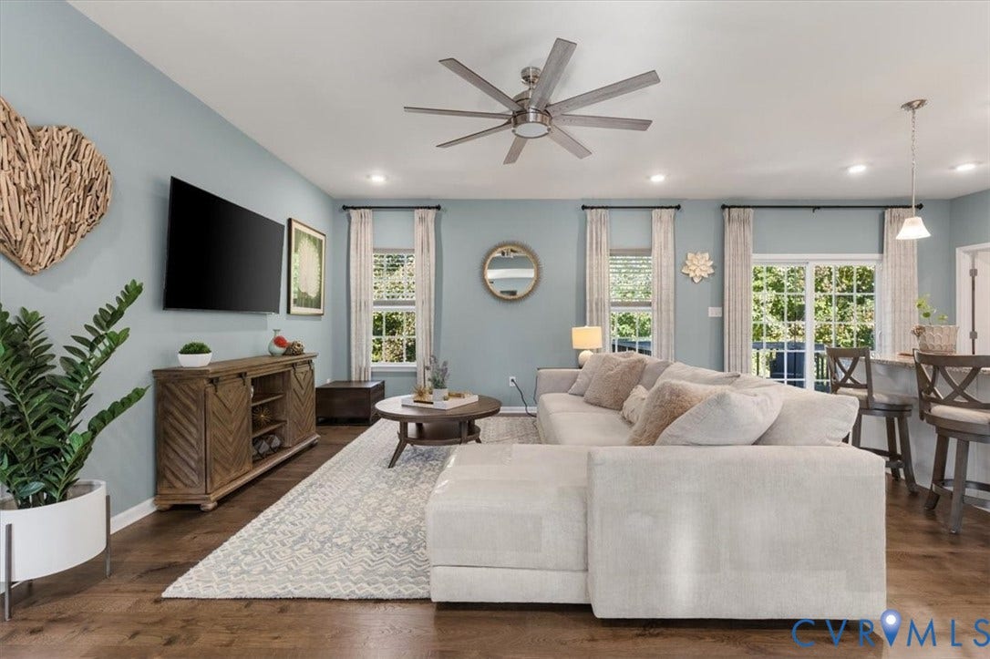 5325 Sandy Ridge Court, Chesterfield, VA 23832 Open Concept living room. Recessed Lights and ceiling fan, new scratch proof high end LVP