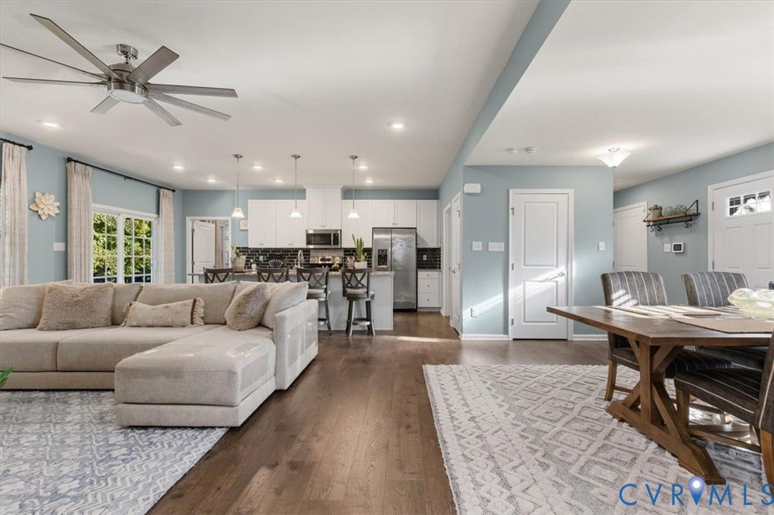 5325 Sandy Ridge Court, Chesterfield, VA 23832 Open Concept living room. Recessed Lights and ceiling fan, new scratch proof high end LVP