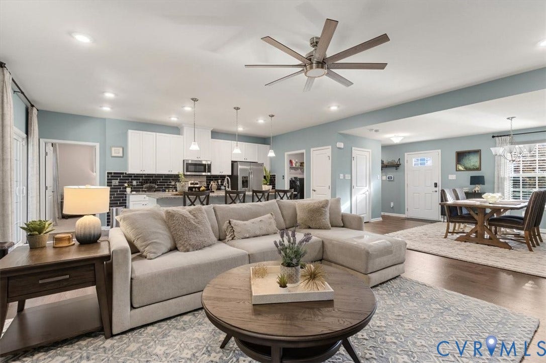 5325 Sandy Ridge Court, Chesterfield, VA 23832 Open Concept living room. Recessed Lights and ceiling fan, new scratch proof high end LVP