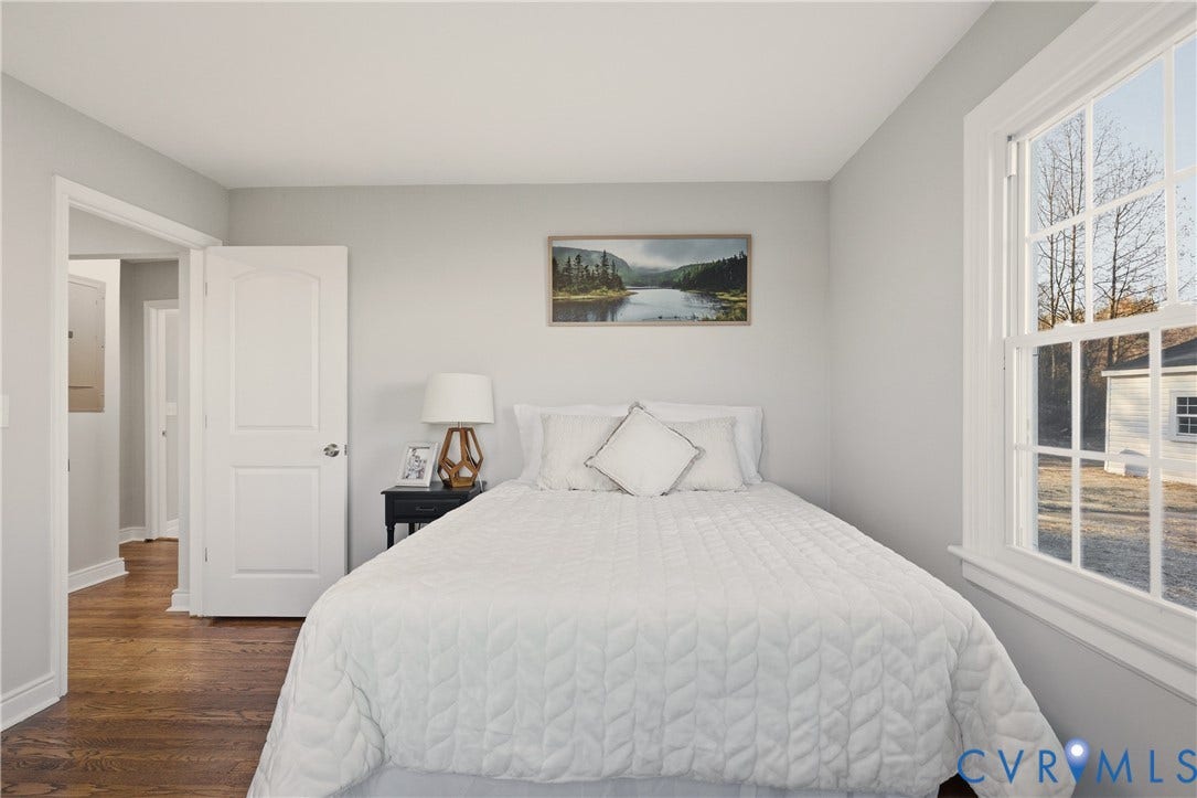 6280 Monahan Road, Henrico, VA 23231 Room featuring neutral wall paint, wood-finish flooring, and a multi-pane window with exterior trim